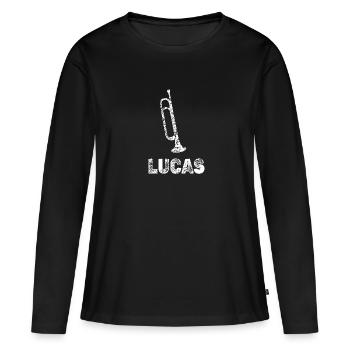 Lucas - T-shirt manches longues Premium bio Femme - noir - Devant - Julia (174cm)