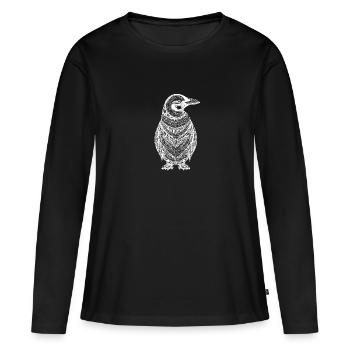 Pingouin cool avec des motifs ethno boho en blanc - T-shirt manches longues Premium bio Femme - noir - Devant - Julia (174cm)