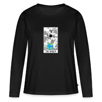 La carte de tarot du monde drôle de chat carte de tarot Un tarot - T-shirt manches longues Premium bio Femme - noir - Devant - Julia (174cm)