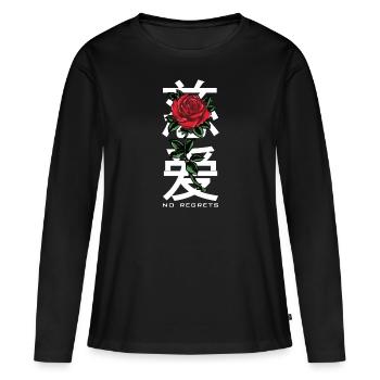 No Regrets Roses Japon - T-shirt manches longues Premium bio Femme - noir - Devant - Julia (174cm)