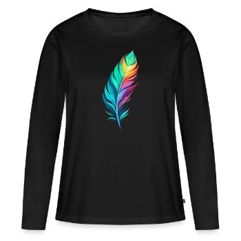 FEDER - Frauen Premium Bio Langarmshirt - Schwarz - Vorne - Julia (174cm)