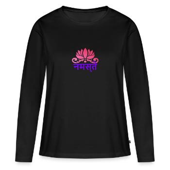 Yoga Gansha Namaste Sanskrit Namaste Méditation - T-shirt manches longues Premium bio Femme - noir - Devant - Julia (174cm)