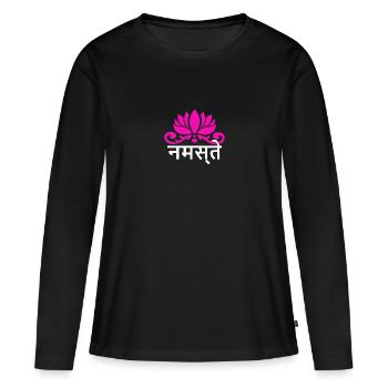 Yoga Gansha Namaste Sanskrit Namaste Méditation - T-shirt manches longues Premium bio Femme - noir - Devant - Julia (174cm)