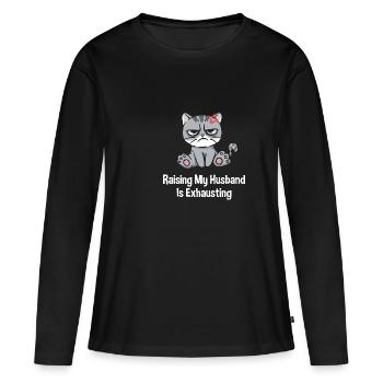 Élever mon mari tendu drôle de femme Humo - T-shirt manches longues Premium bio Femme - noir - Devant - Julia (174cm)