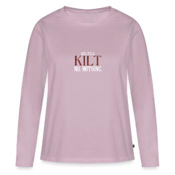 C’est un kilt sans pantalon, rien de kilts écossais - T-shirt manches longues Premium bio Femme - rose poudré - Devant - Julia (174cm)