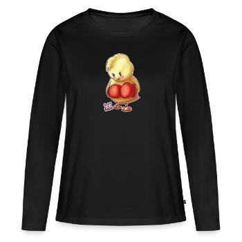 Poulet Boxer - mignon et grossier - T-shirt manches longues Premium bio Femme - noir - Devant - Julia (174cm)