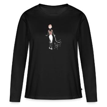 Chien avec caniche - T-shirt manches longues Premium bio Femme - noir - Devant - Julia (174cm)