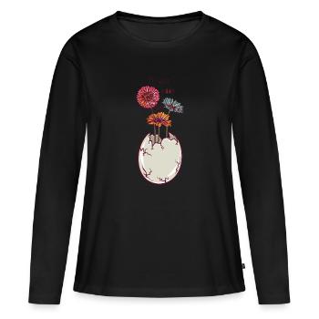 Blooming egg - eggshell - flowers - Women's Premium Organic Long Sleeve Shirt - black - Front - Julia (174cm)