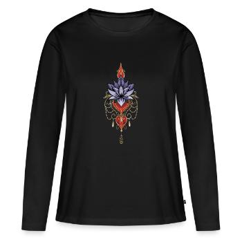 Indigo lotus chakras unalome - T-shirt manches longues Premium bio Femme - noir - Devant - Julia (174cm)