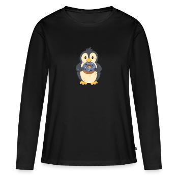 Pinguin mit Donut - Frauen Premium Bio Langarmshirt - Schwarz - Vorne - Julia (174cm)