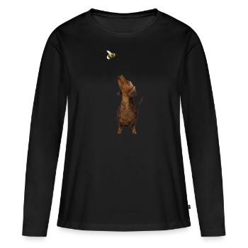 Dackel mit Hummel - Süßestes Dackel Geschenk ever! - Frauen Premium Bio Langarmshirt - Schwarz - Vorne - Julia (174cm)