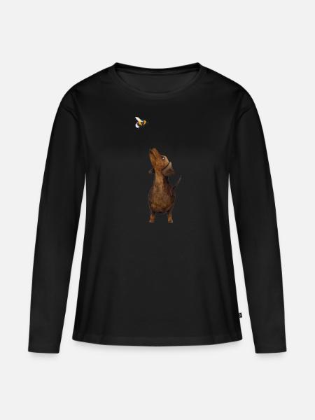 Dackel mit Hummel - Süßestes Dackel Geschenk ever! - Frauen Premium Bio Langarmshirt - Schwarz