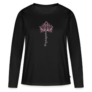 Yoga, chakra, lotus flower, scripture, pranayama - Women's Premium Organic Long Sleeve Shirt - black - Front - Julia (174cm)