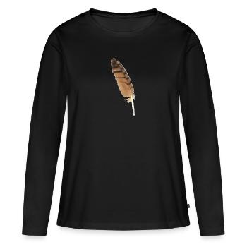 Plume de hibou - Plume d’oiseau - T-shirt manches longues Premium bio Femme - noir - Devant - Julia (174cm)