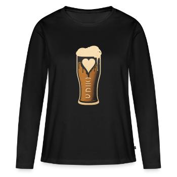 Weizenbier mit Herz - Bierliebe - Frauen Premium Bio Langarmshirt - Schwarz - Vorne - Julia (174cm)