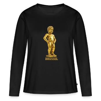 Manneken pis Brussels gold - T-shirt manches longues Premium bio Femme - noir - Devant - Julia (174cm)