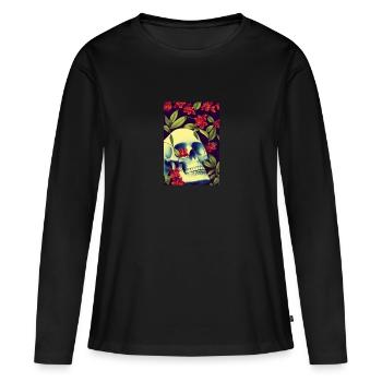 Skull Skull Flowers Tattoo - Women's Premium Organic Long Sleeve Shirt - black - Front - Julia (174cm)