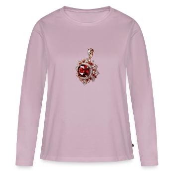 Pendentif pierre précieuse rouge sertie d’argent - T-shirt manches longues Premium bio Femme - rose poudré - Devant - Julia (174cm)