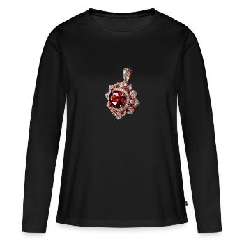 Red gemstone set in silver pendant - Women's Premium Organic Long Sleeve Shirt - black - Front - Julia (174cm)