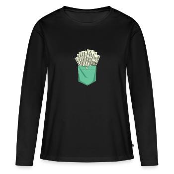 Source de poche dollar - T-shirt manches longues Premium bio Femme - noir - Devant - Julia (174cm)