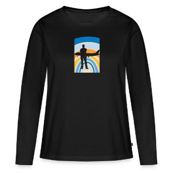 Hôtesse de l’air Hôtesse de l’air - T-shirt manches longues Premium bio Femme - noir - Devant - Julia (174cm)