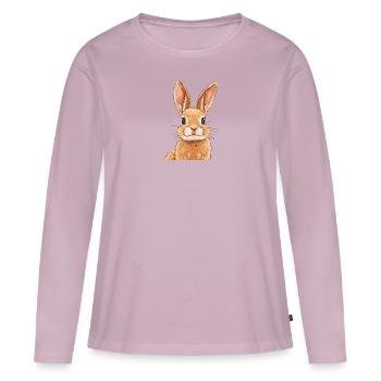 Bunny Tooth Bunny Pâques - T-shirt manches longues Premium bio Femme - rose poudré - Devant - Julia (174cm)