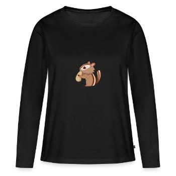 Streifenhörnchen mit Nuss - Frauen Premium Bio Langarmshirt - Schwarz - Vorne - Julia (174cm)