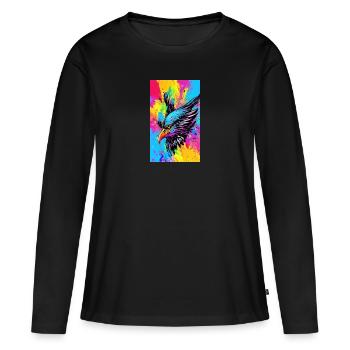Aigle | Oiseaux | Liberté | Animaux - T-shirt manches longues Premium bio Femme - noir - Devant - Julia (174cm)