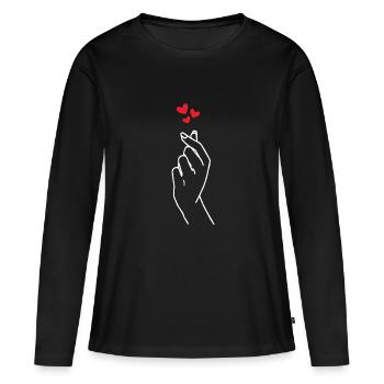K-POP amour coeur doigt fille - T-shirt manches longues Premium bio Femme - noir - Devant - Julia (174cm)