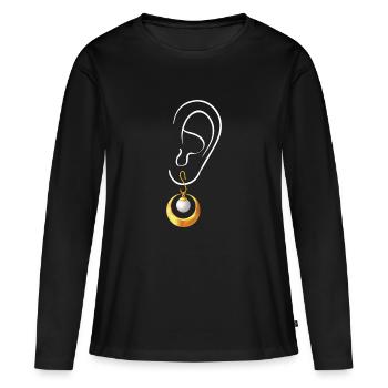 Oreille avec boucle d’oreille - T-shirt manches longues Premium bio Femme - noir - Devant - Julia (174cm)