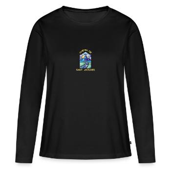 Chemin de St jacques vitrail - T-shirt manches longues Premium bio Femme - noir - Devant - Julia (174cm)