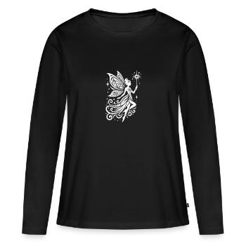 Fée en filigrane avec des ailes et une baguette magique - T-shirt manches longues Premium bio Femme - noir - Devant - Julia (174cm)