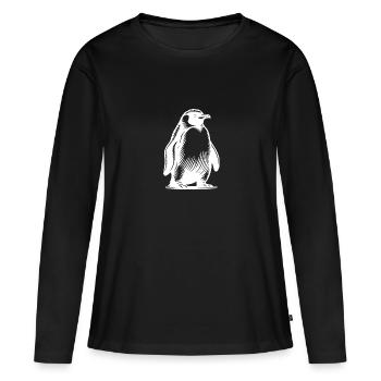 Putziger schlauer Pinguin Tattoo Illustration - Frauen Premium Bio Langarmshirt - Schwarz - Vorne - Julia (174cm)