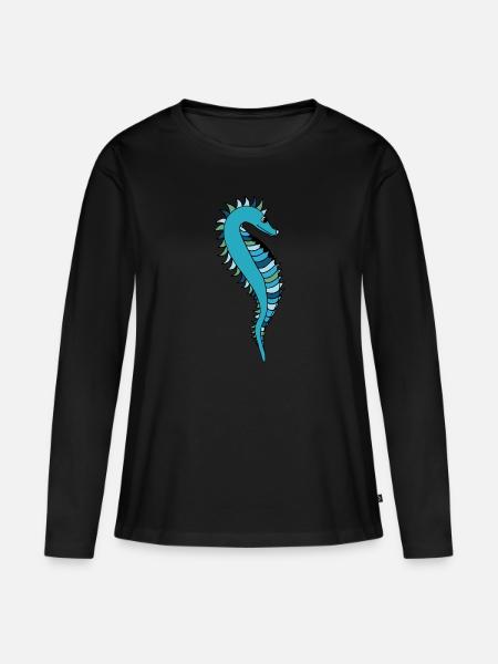 Seepferdchen - Frauen Premium Bio Langarmshirt - Schwarz