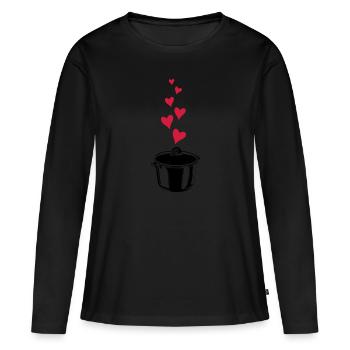 casserole pot cuisson silhouette coeur amour - T-shirt manches longues Premium bio Femme - noir - Devant - Julia (174cm)