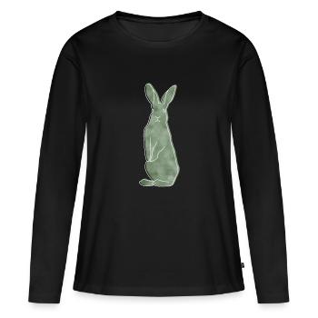 « Bunny », design bohème au trait, série « Woods » - T-shirt manches longues Premium bio Femme - noir - Devant - Julia (174cm)