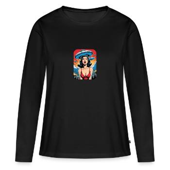Die Frau ist wegen der UFO-Invasion in Panik. - Frauen Premium Bio Langarmshirt - Schwarz - Vorne - Julia (174cm)
