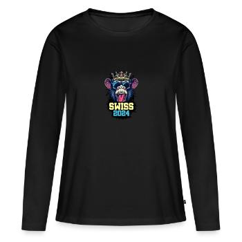 Suisse 2024 Monkey Swiss - T-shirt manches longues Premium bio Femme - noir - Devant - Julia (174cm)