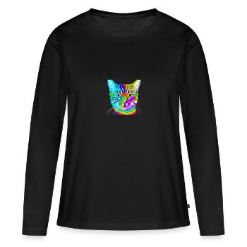 cat colorful glasses gift idea sweet cool - Women's Premium Organic Long Sleeve Shirt - black - Front - Julia (174cm)