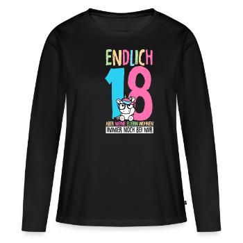 Endlich 18 Aber Meine Eltern Wohnen Immer Noch Bei - Frauen Premium Bio Langarmshirt - Schwarz - Vorne - Julia (174cm)