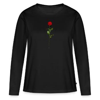 Rote Rose - Frauen Premium Bio Langarmshirt - Schwarz - Vorne - Julia (174cm)