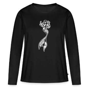 2020 09 27 Meerjungfrau Umriss schwarz und weiß - Frauen Premium Bio Langarmshirt - Schwarz - Vorne - Julia (174cm)