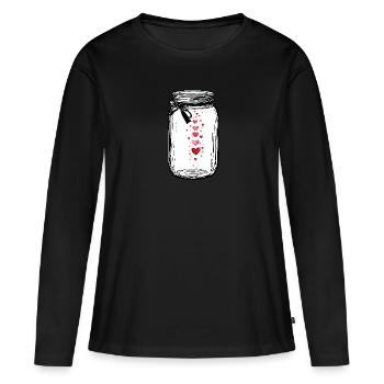 Verre plein de cœurs d’amour Aquarelles - T-shirt manches longues Premium bio Femme - noir - Devant - Julia (174cm)