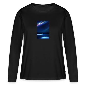 Aurores boréales, Nuit, Étoiles, Neige, Réflexion - T-shirt manches longues Premium bio Femme - noir - Devant - Julia (174cm)