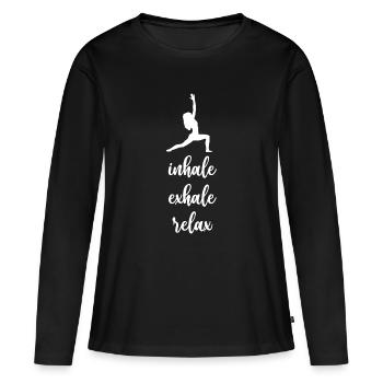 Yoga. Inhaler. Exhaler. Se détendre - T-shirt manches longues Premium bio Femme - noir - Devant - Julia (174cm)
