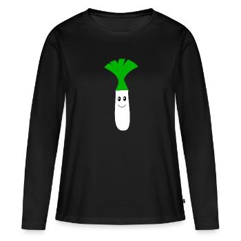 Poireaux Kawaii Fruits Kawaii Légumes Kawaii - T-shirt manches longues Premium bio Femme - noir - Devant - Julia (174cm)