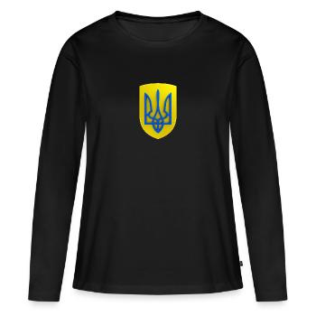Armoiries de l’Ukraine Trident Gyrfalcon Trident Bleu Jaune - T-shirt manches longues Premium bio Femme - noir - Devant - Julia (174cm)