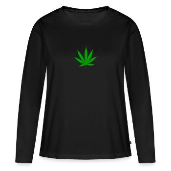 Plante à feuilles de cannabis - T-shirt manches longues Premium bio Femme - noir - Devant - Julia (174cm)