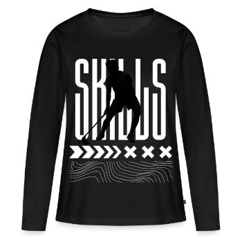 Skills  Floorball  - Frauen Premium Bio Langarmshirt - Schwarz - Vorne - Julia (174cm)