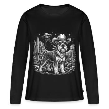 Cowboy Schnauzer UFO Alien Dog Humor - Women's Premium Organic Long Sleeve Shirt - black - Front - Julia (174cm)